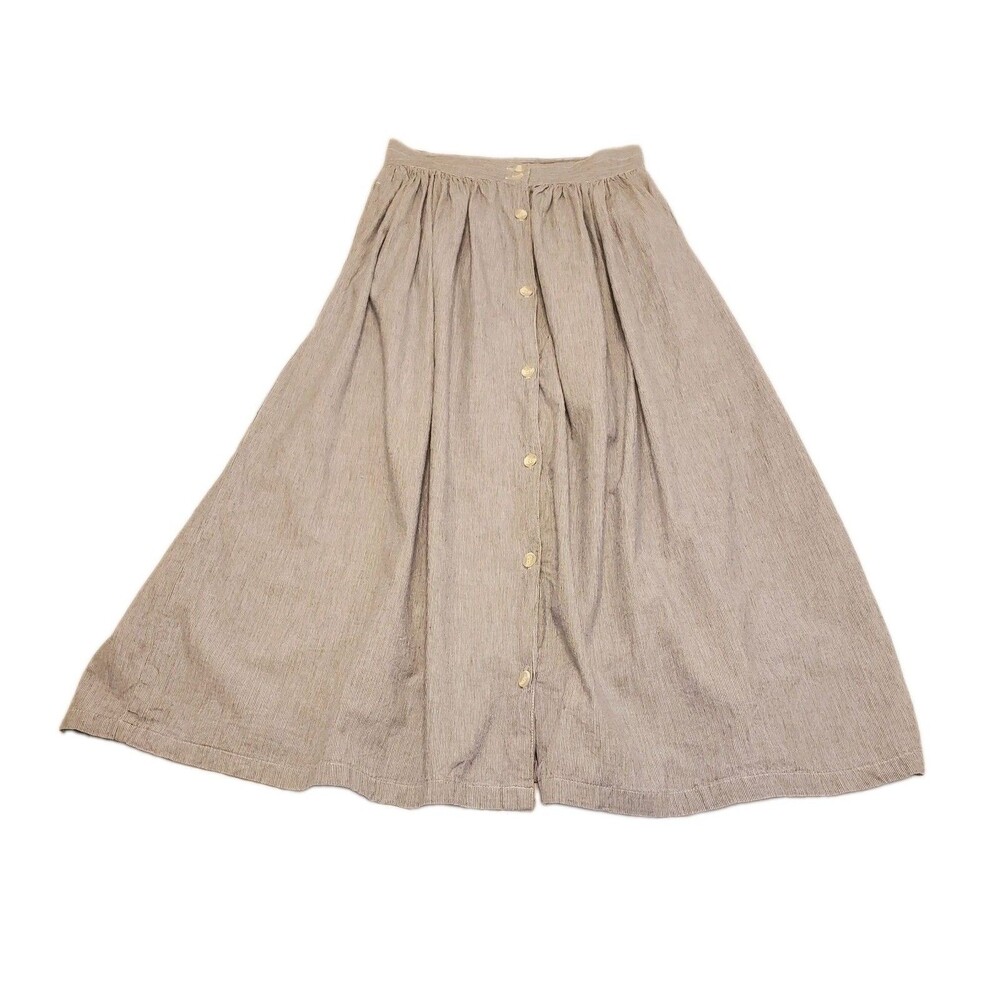Vtg Gap Workforce Hickory Stripe Midi Skirt 80s Button Front High Pleats Norm